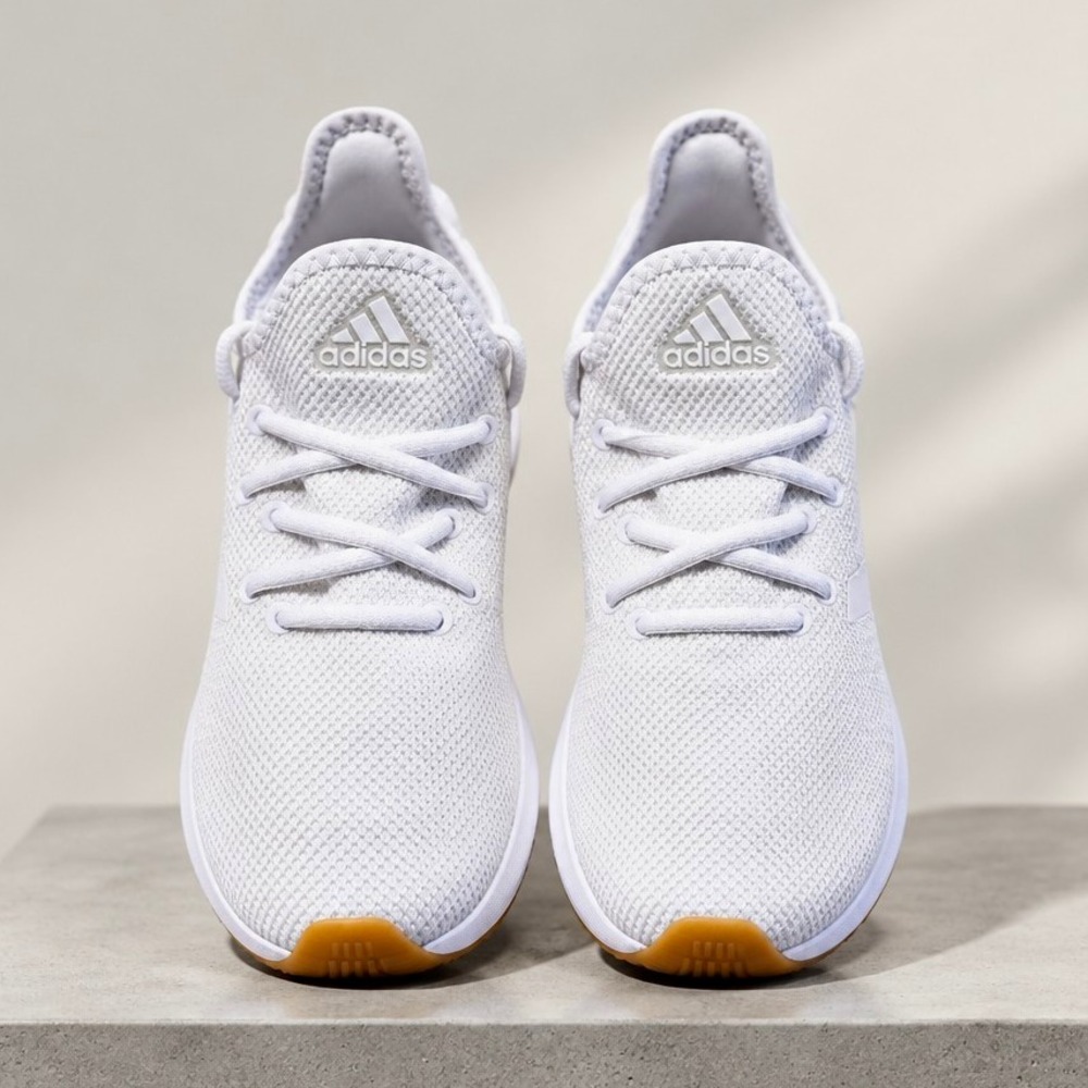Adidas Cloudfoam Pure White Mesh Sneakers with Gum Sole Size 6